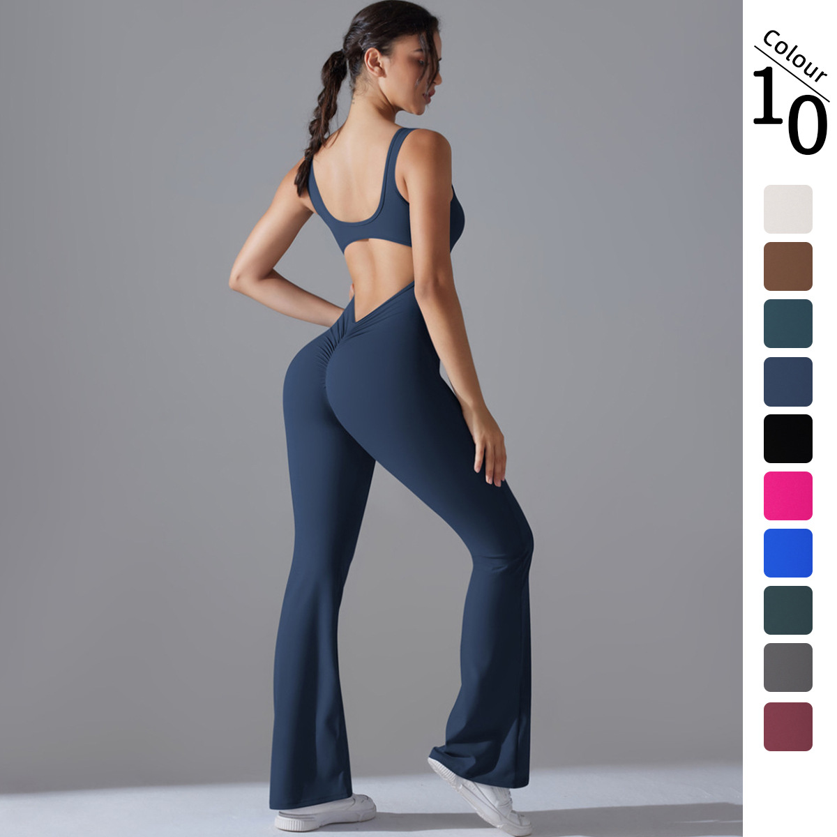 Yoga Fitness Jumpsuit - Seksi Geri V Tulum Spor Salonu