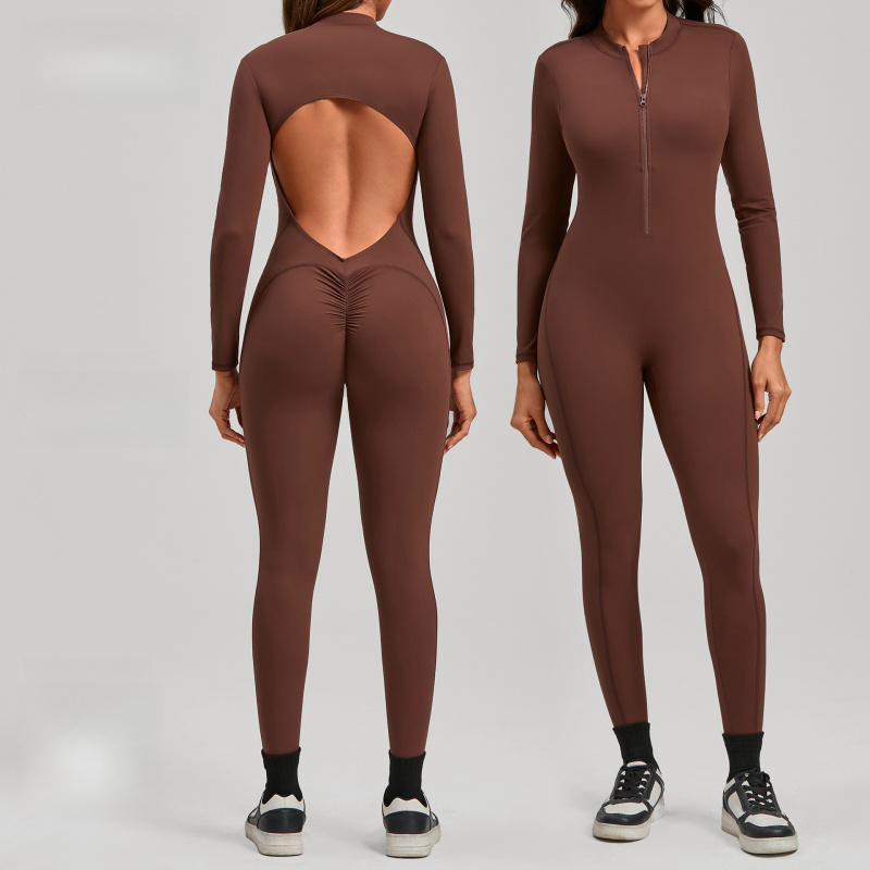 Fermuarlı Uzun Kollu Ten Rengi - Yoga Fitness Jumpsuit incelemesi ve fiyatı